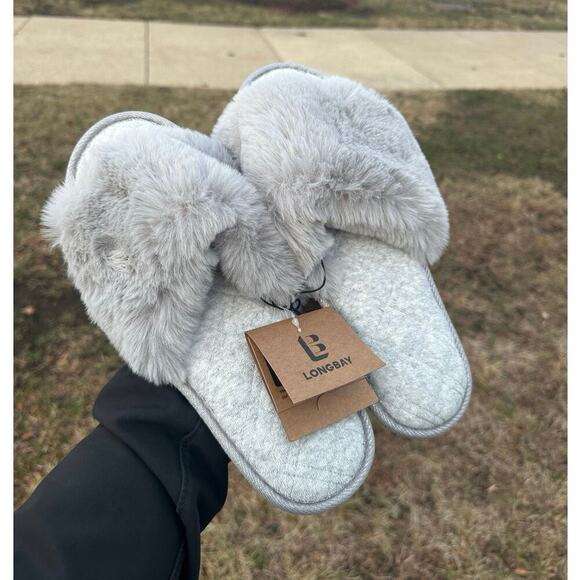 LongBay‎ Women's Fuzzy Faux Fur Memory Foam Cozy Indoor Slides Size Large - Picture 8 of 10